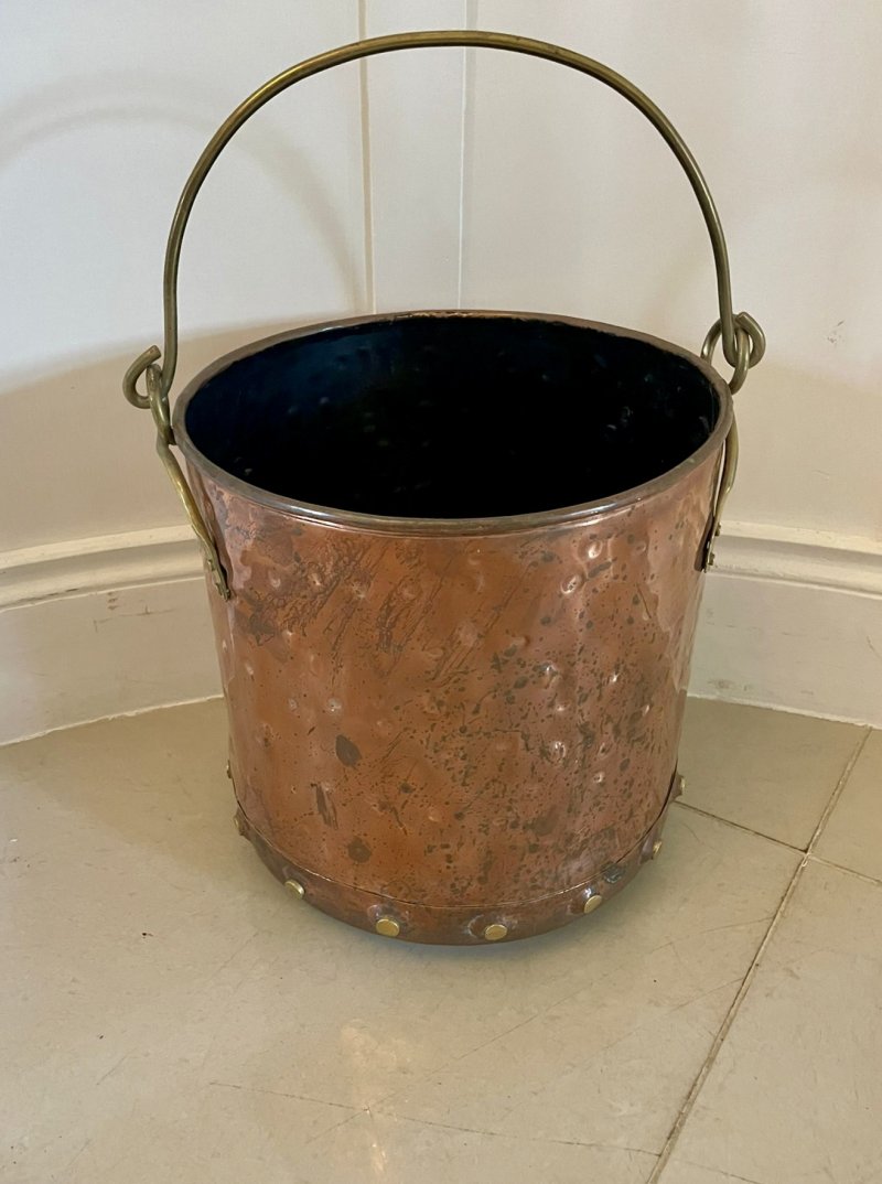 Antique Victorian Quality Brass and Copper Coal Bucket